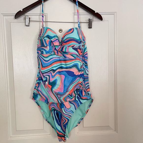 La Blanca Banded Mio Twist Multicolor Crystal Cove One Piece Swimsuit Size 6 - Picture 3 of 5